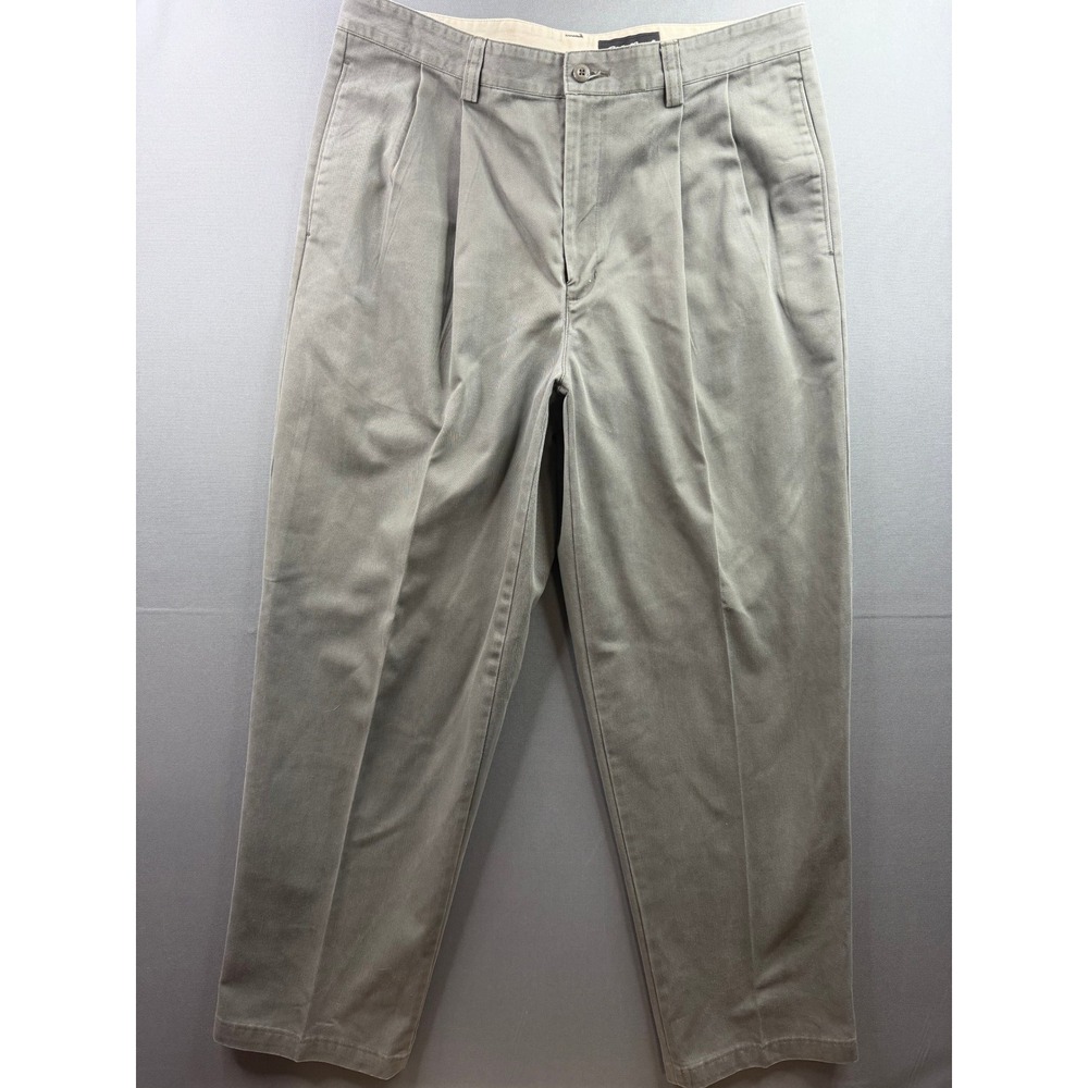 Eddie Bauer Chinos Mens Olive Green Pleated Relaxed Fit 35x32